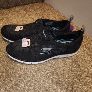 Skechers Flex Air Cooled Memory Foam Black Athletic Shoes 8 NWT